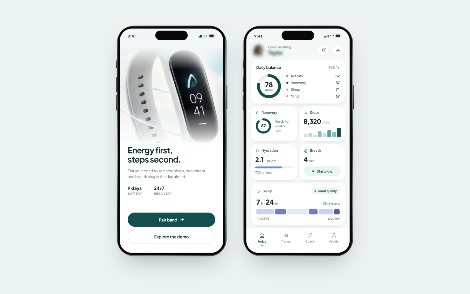 App UI: Nuva Fitness Band